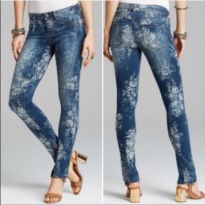 Free People Floral Elle Moto Skinny Jeans